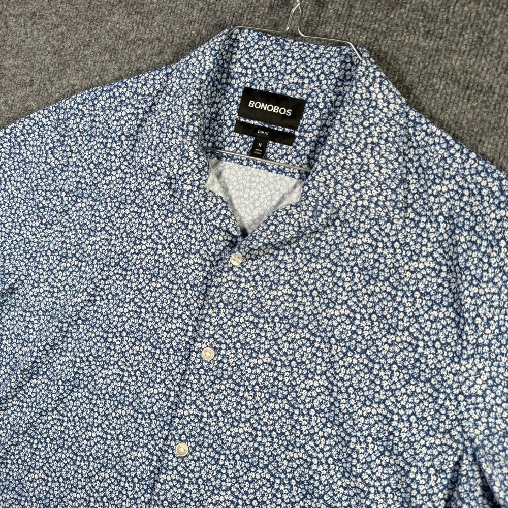 Bonobos Riviera Shirt Mens Medium Blue Floral Slim Fit Short Sleeve Stretch